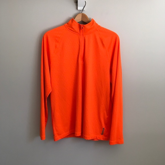 Reebok men’s 1/4 zip orange pullover honeycomb pattern, size medium, jacket - Picture 2 of 6